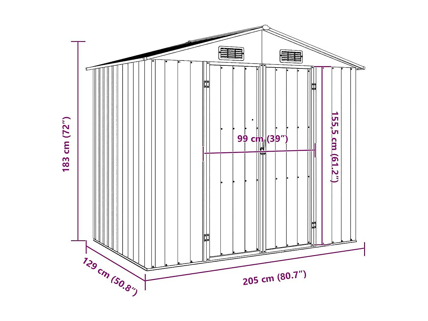 Iisakki  Abri de jardin Gris 205x129x183 cm Acier galvanisé