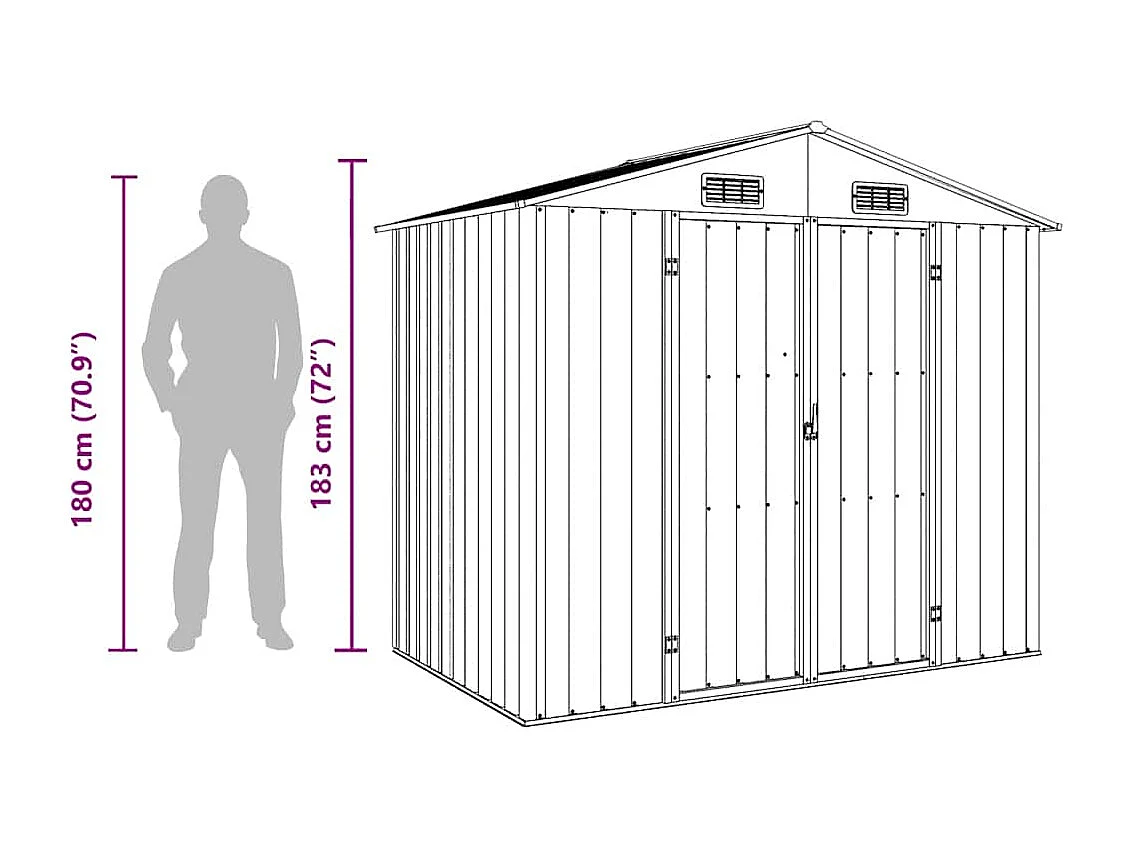 Iisakki  Abri de jardin Gris 205x129x183 cm Acier galvanisé