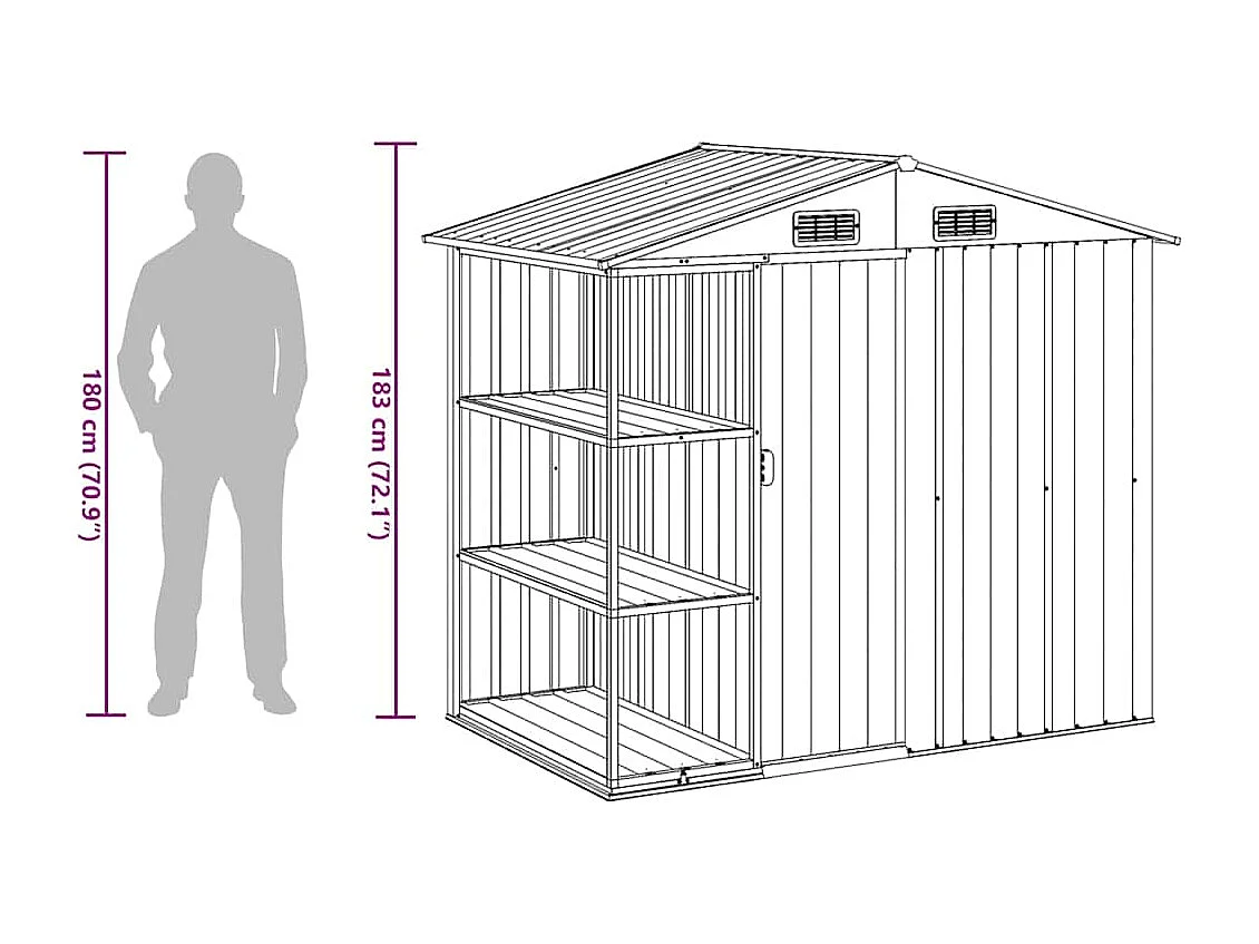 Rautalampi  Abri de jardin avec étagère Gris 205x130x183 cm Fer