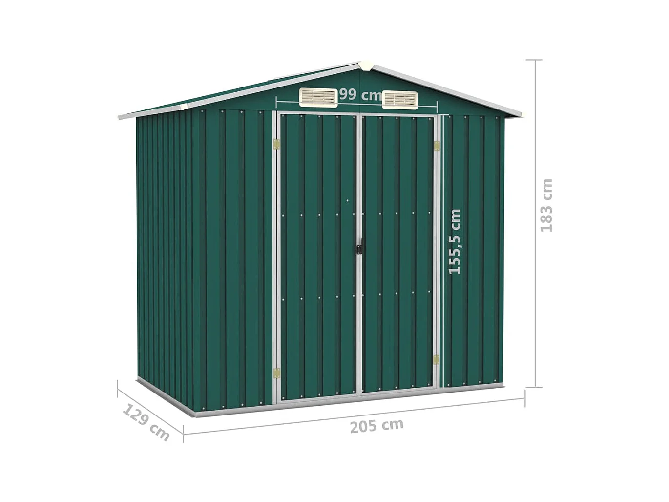 Iisakki  Abri de jardin Vert 205x129x183 cm Acier galvanisé