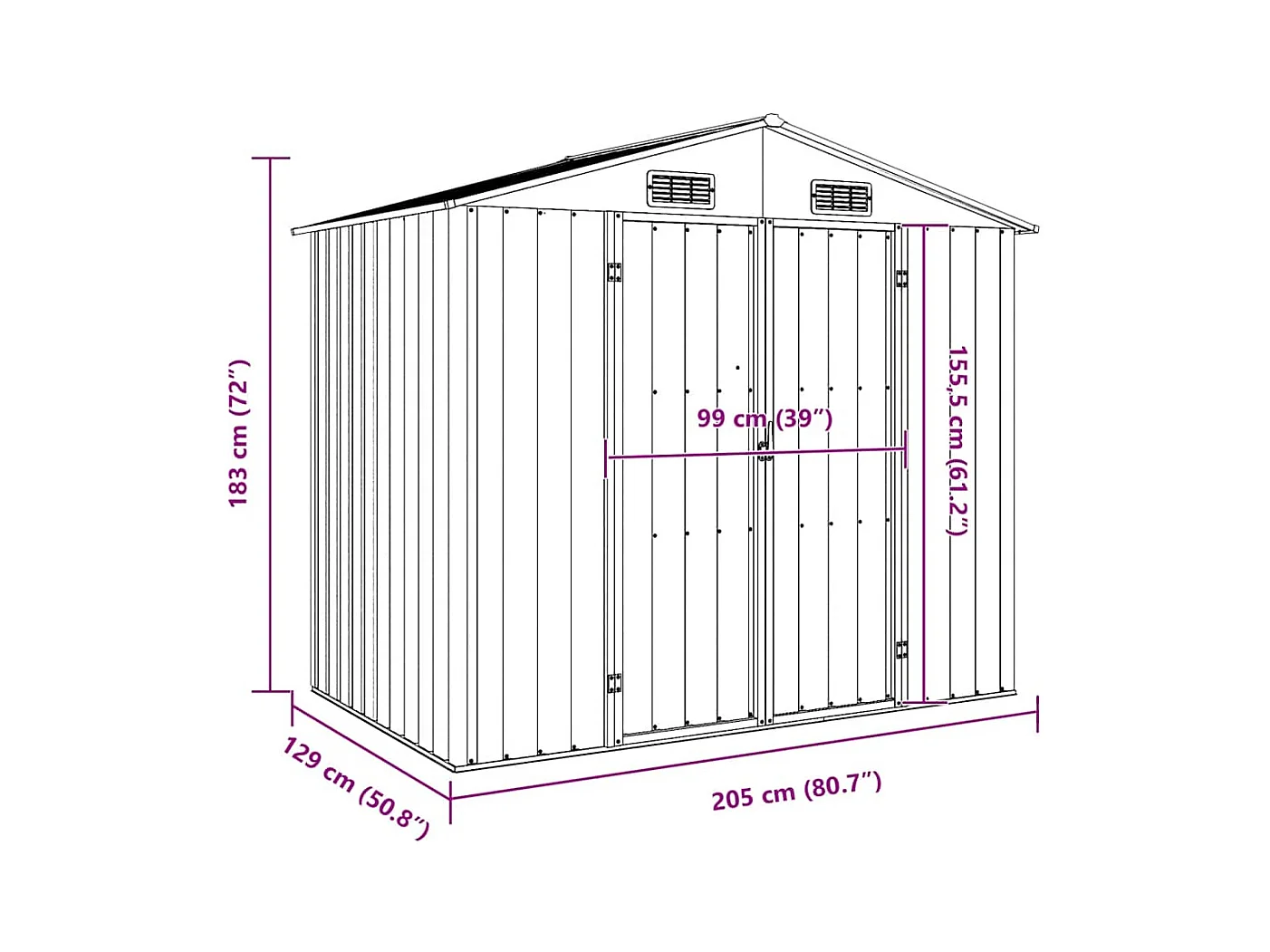 Iisakki  Abri de jardin Vert 205x129x183 cm Acier galvanisé