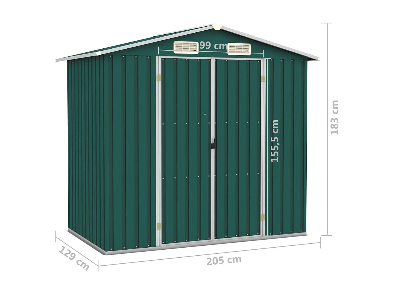 Iisakki  Abri de jardin Vert 205x129x183 cm Acier galvanisé