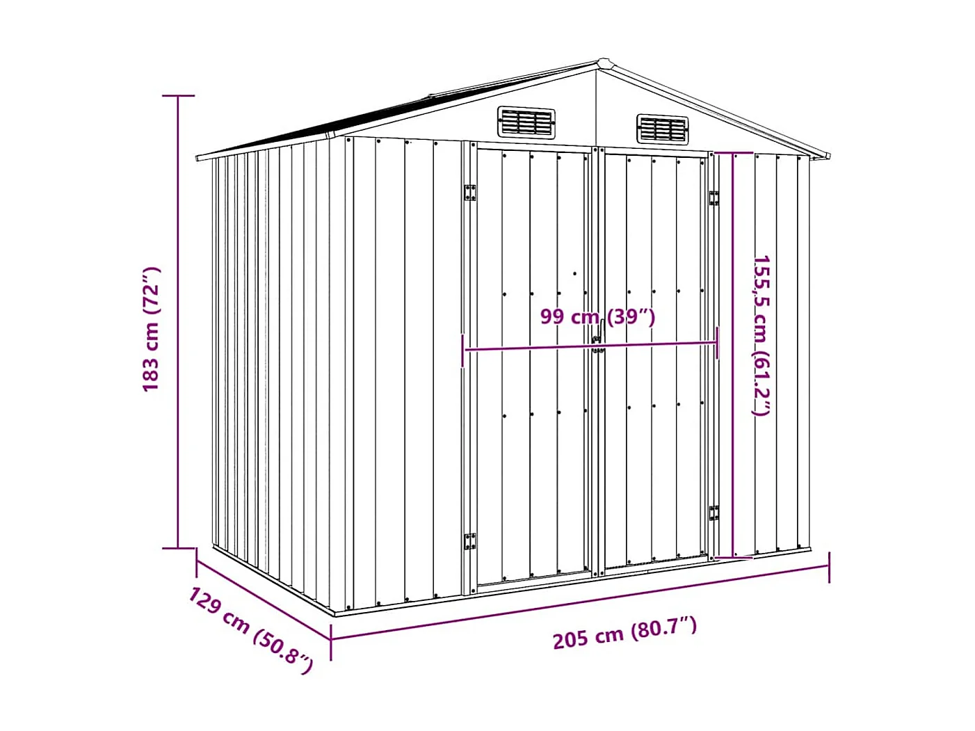 Iisakki  Abri de jardin Vert 205x129x183 cm Acier galvanisé