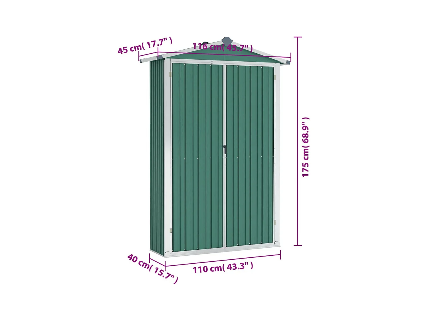 Orvault  Abri de jardin Vert 116x45x175 cm Acier galvanisé