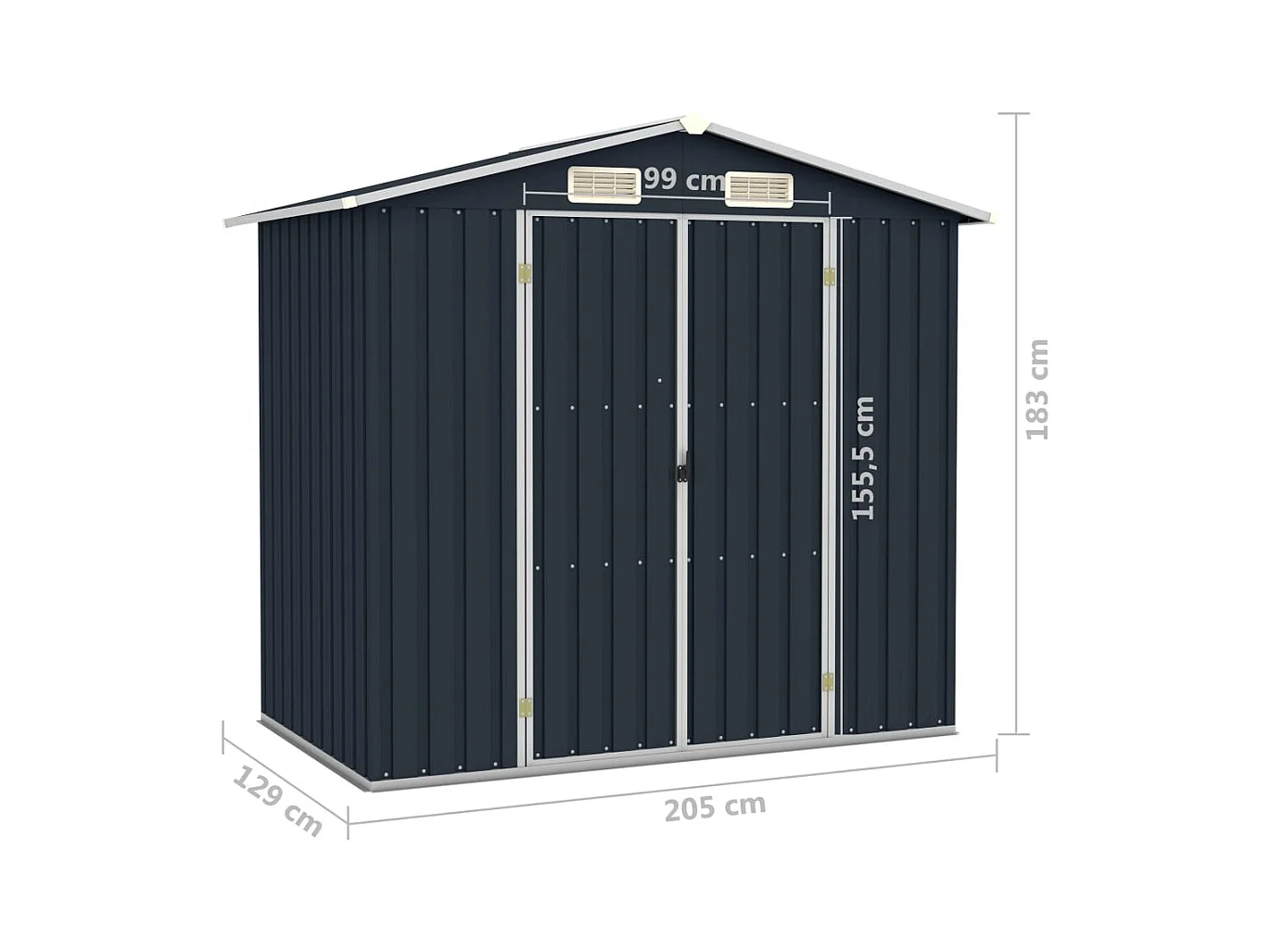 Iisakki  Abri de jardin Anthracite 205x129x183 cm Acier galvanisé