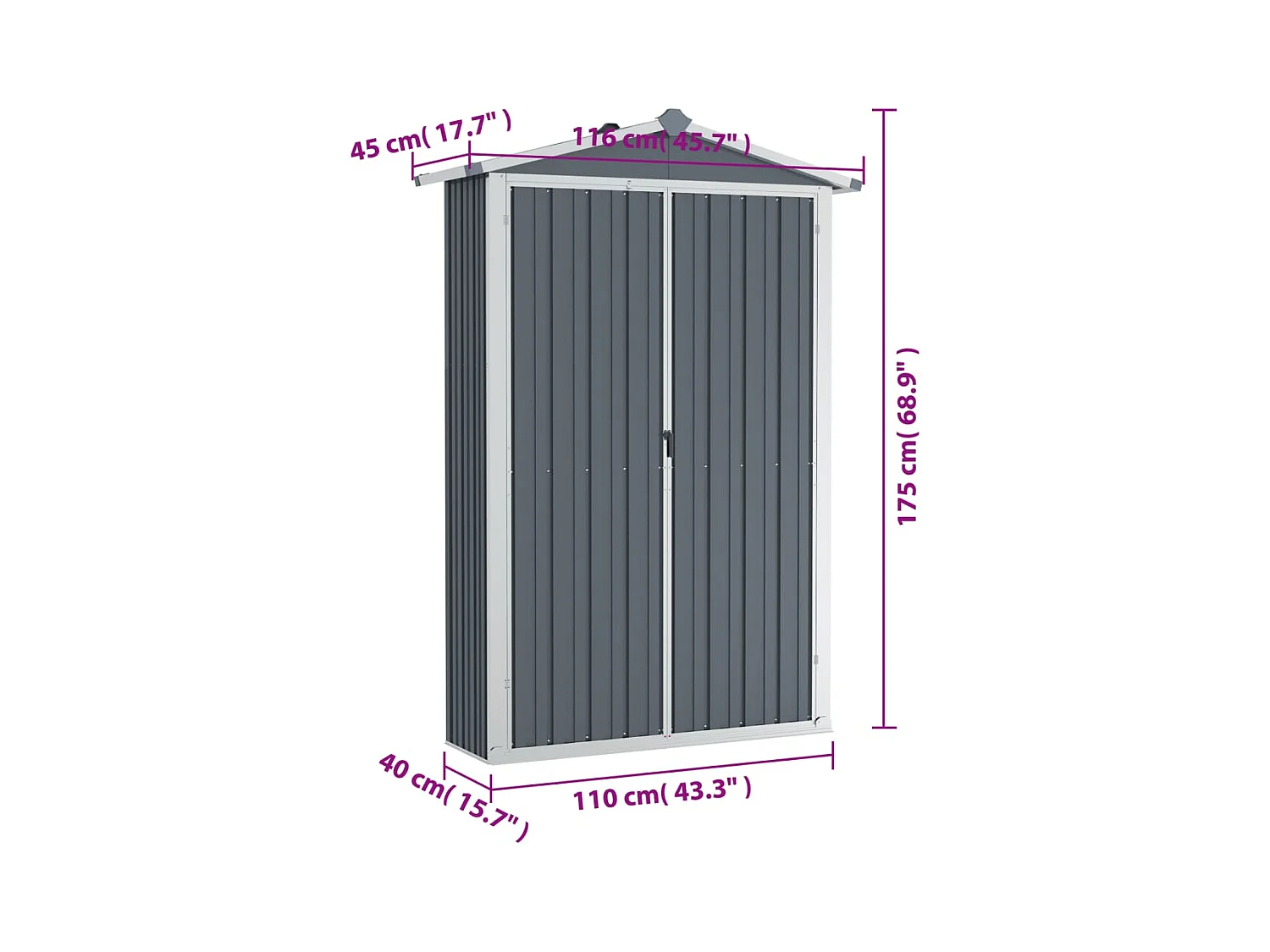 Orvault  Abri de jardin Gris 116x45x175 cm Acier galvanisé