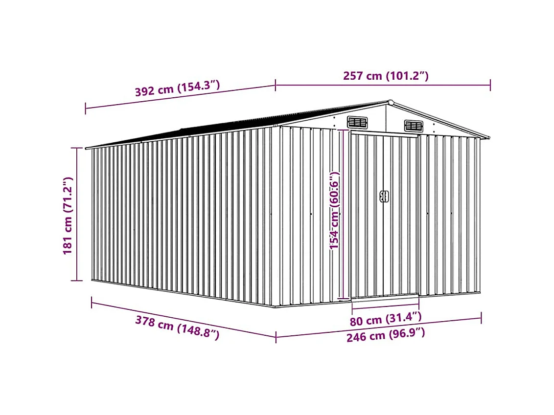 Zulema  Abri de jardin 257x392x181 cm Métal Gris