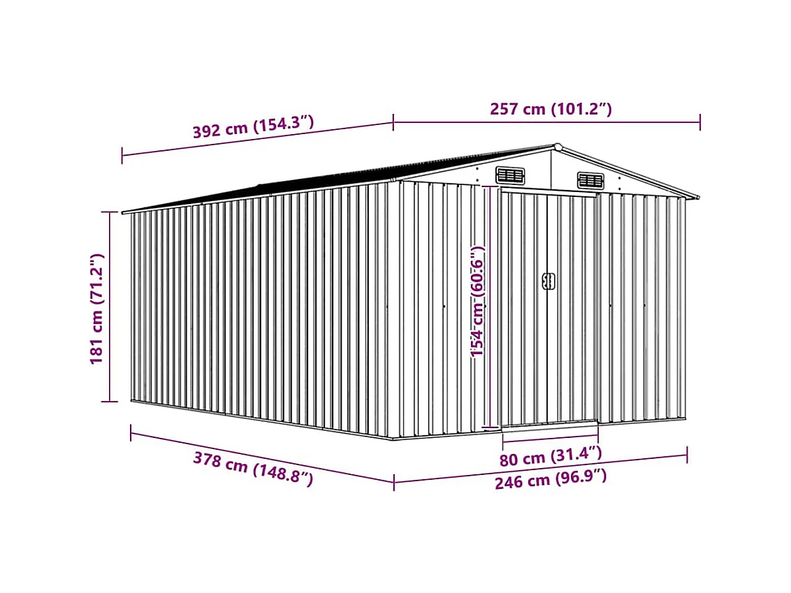 Zulema  Abri de jardin 257x392x181 cm Métal Gris