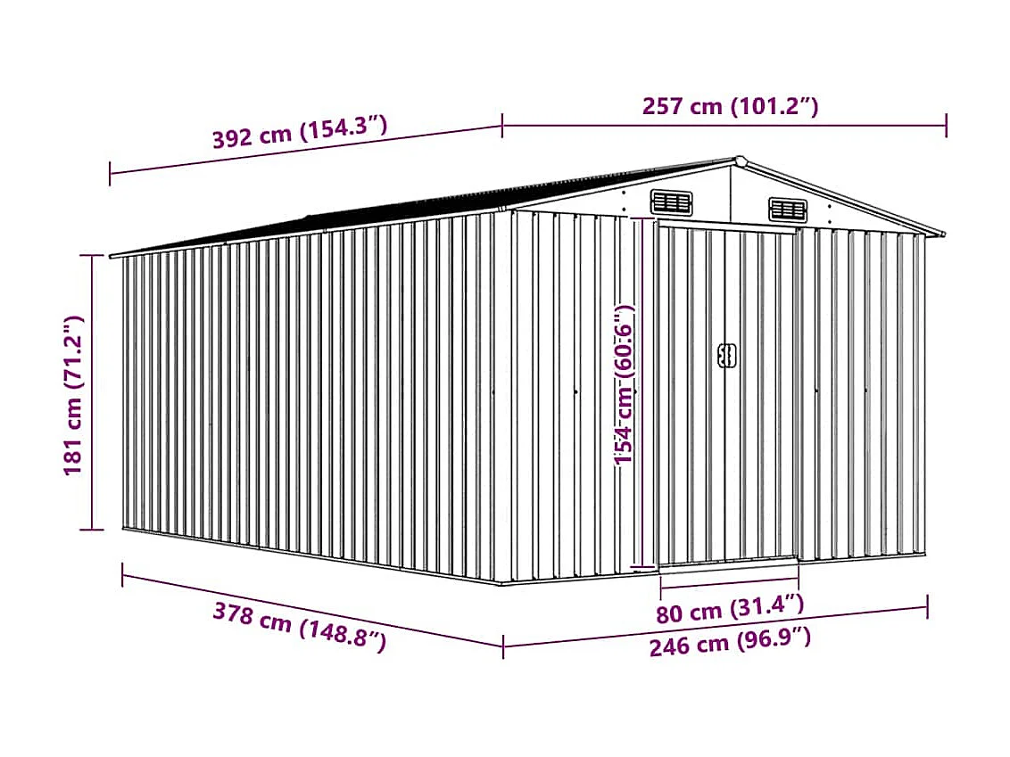 Zulema  Abri de jardin 257x392x181 cm Métal Gris
