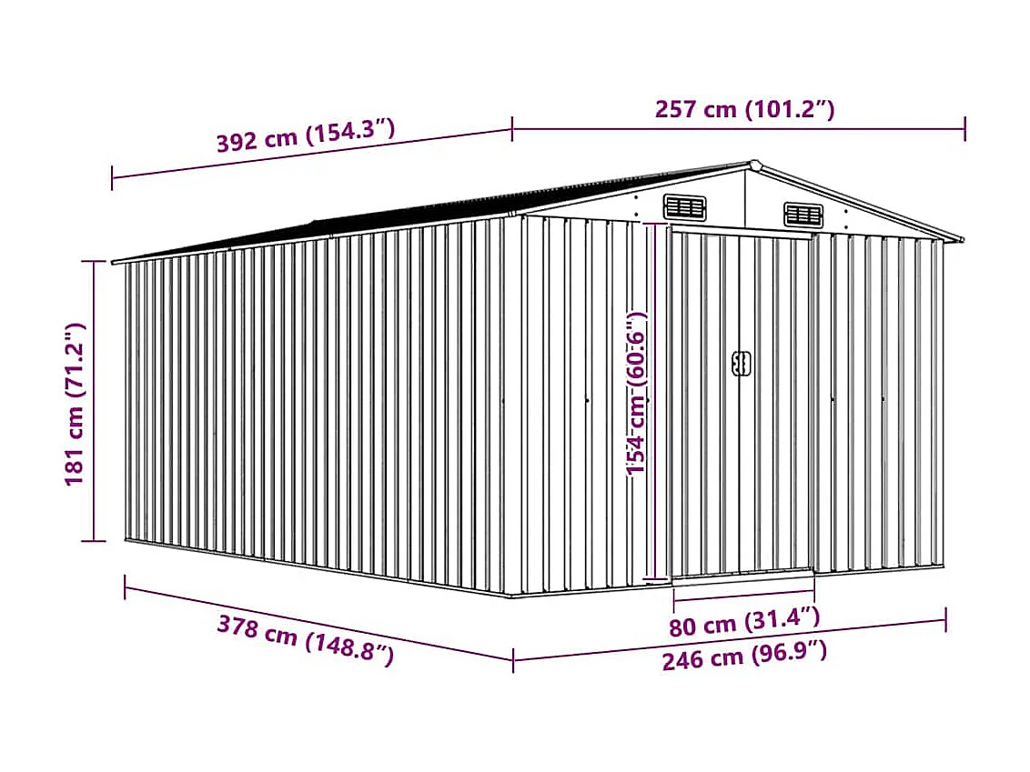 Zulema  Abri de jardin 257x392x181 cm Métal Gris