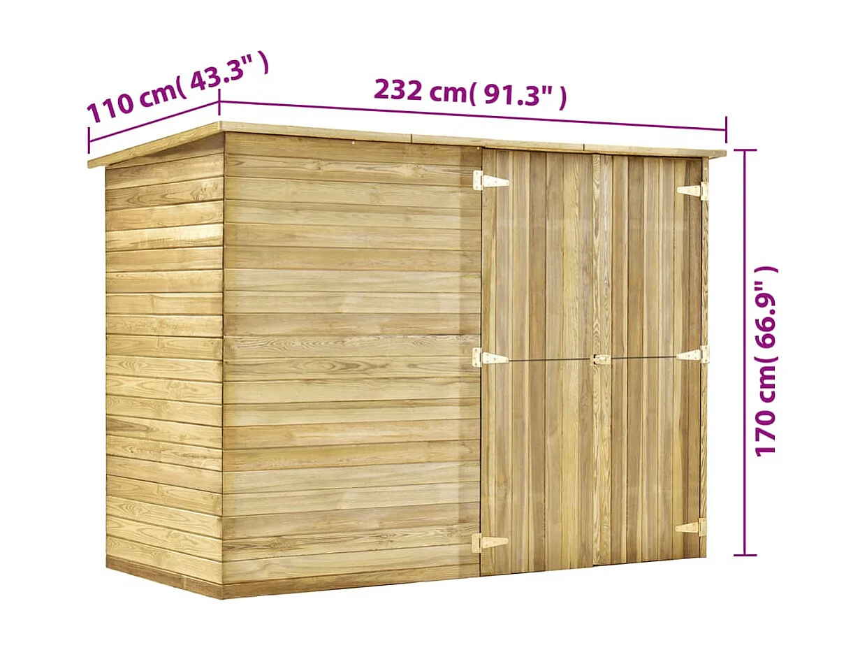 Arja  Abri de jardin 232x110x170 cm Bois de pin imprégné