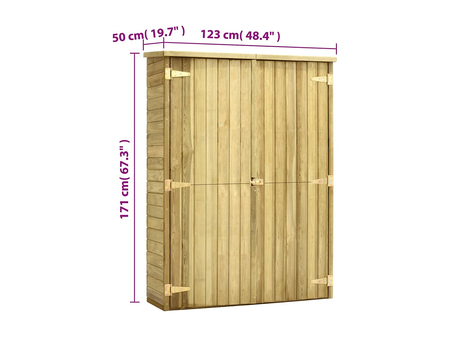 Arja  Abri à outils de jardin 123x50x171 cm Pinède imprégnée