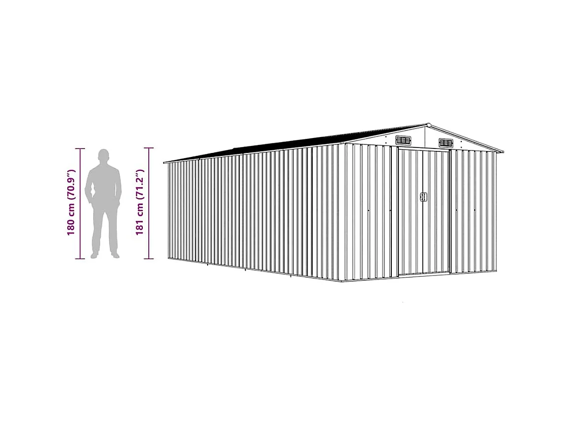 Zulema  Abri de jardin 257x489x181 cm Métal Gris