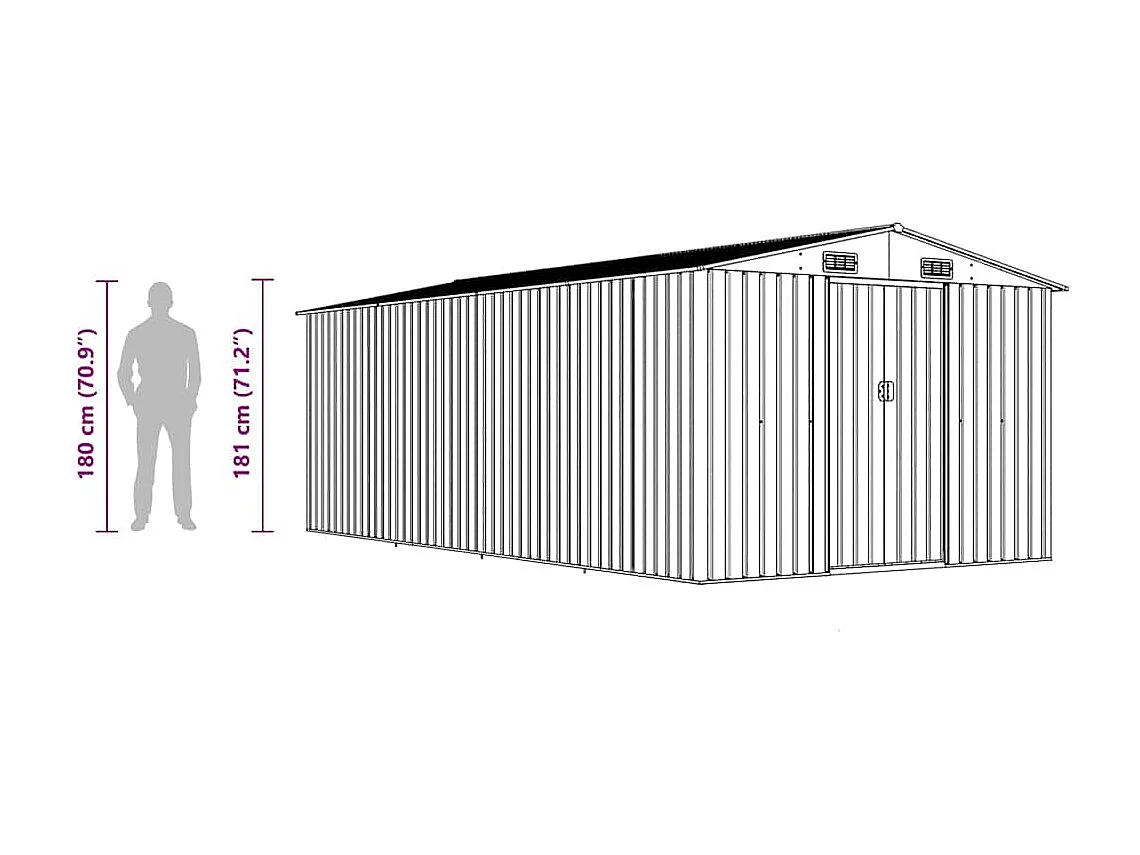 Zulema  Abri de jardin 257x489x181 cm Métal Gris