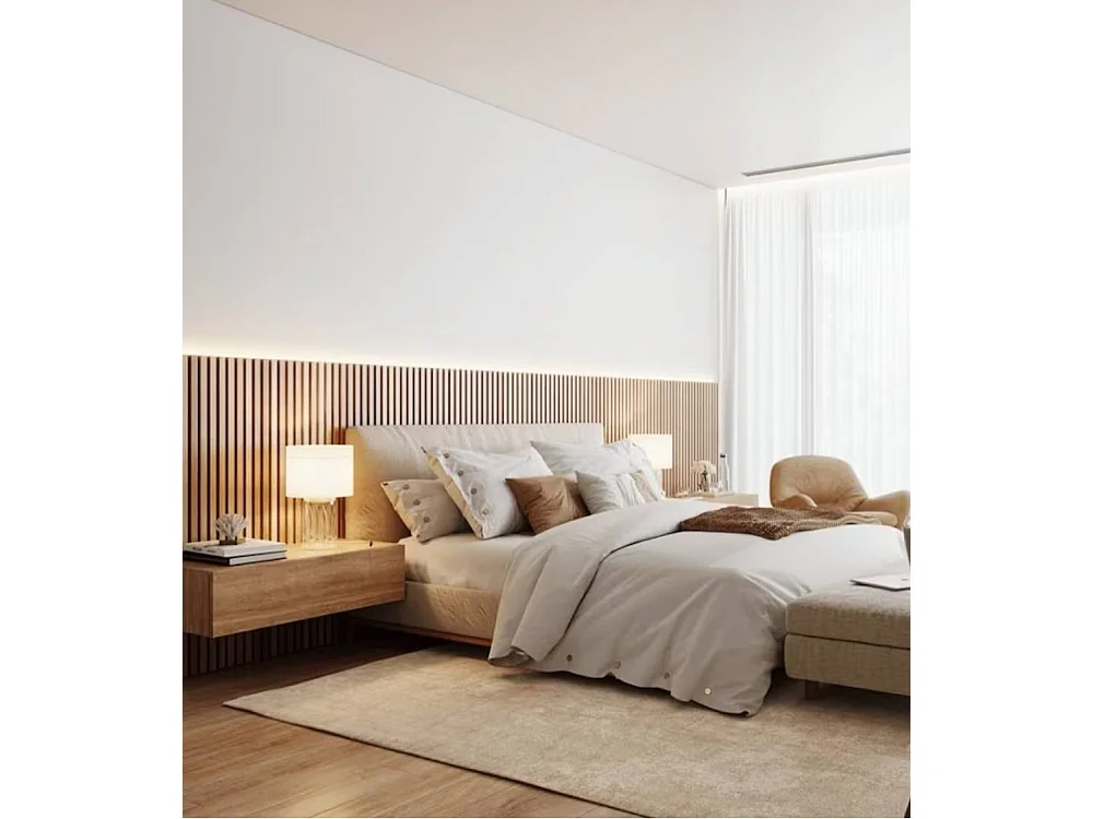 Pack de 2 paneles actústicos de 240x60x2,2 cm de MDF y PET en color roble Nordish y negro