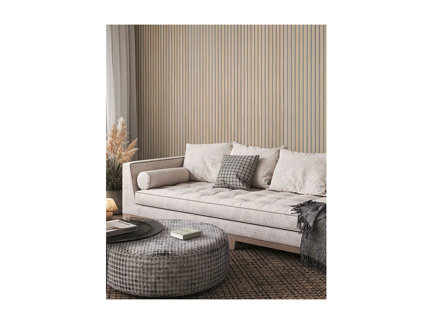 Pack de 2 paneles acústicos de 60x240x2,2 cm de MDF y PET para reducir el eco beige Deco