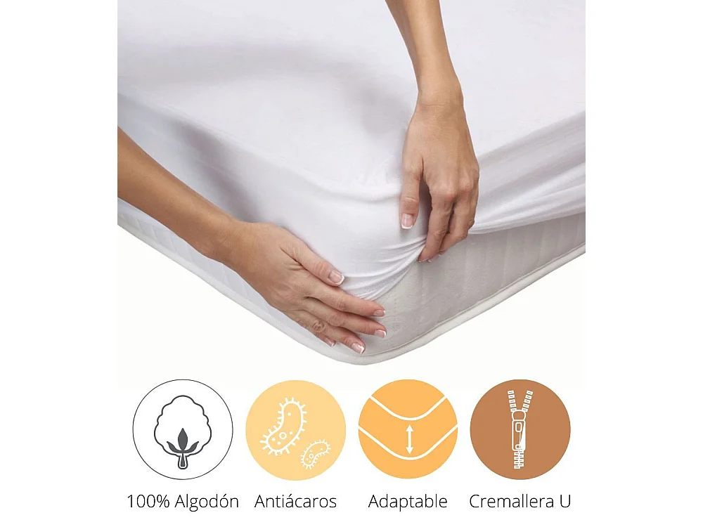 Sábana bajera de 135x190-200 cm de algodón impermeable y transpirable en color blanco Luna