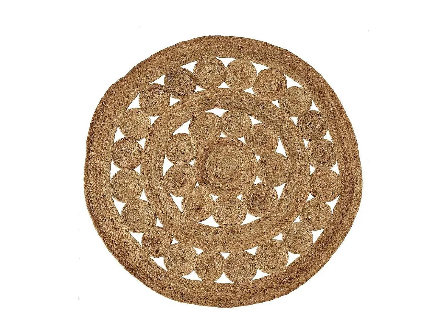 Alfombra redonda de 120x120x0,5 cm con fibras naturales de yute en color marrón Zoya