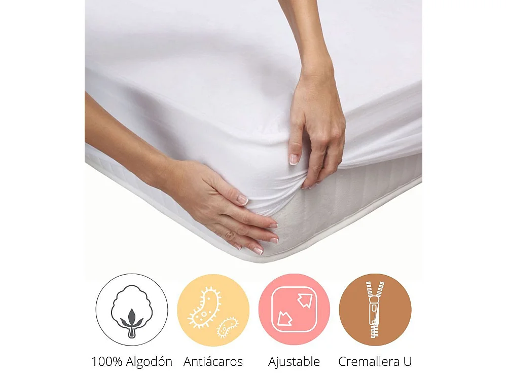 Funda de colchón elástica de 150x190 cm en rizo 100% algodón con cremallera en U Mistral