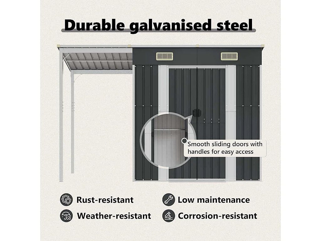 Klavs  Abri de jardin avec toit prolongé anthracite 277x107x181 cm