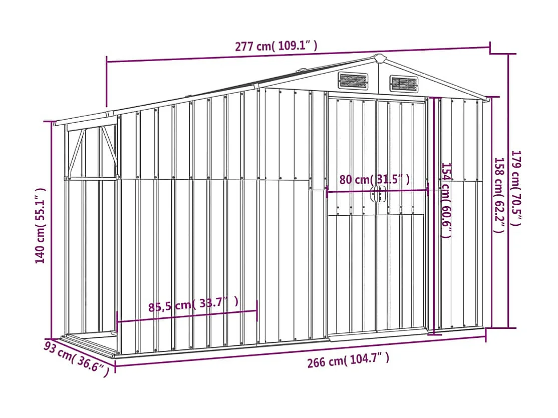 Lakeville  Abri de jardin marron 277x93x179 cm acier galvanisé