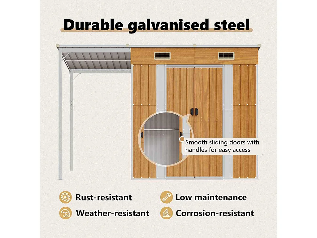 Klavs  Abri de jardin avec toit prolongé marron clair 277x107x181 cm
