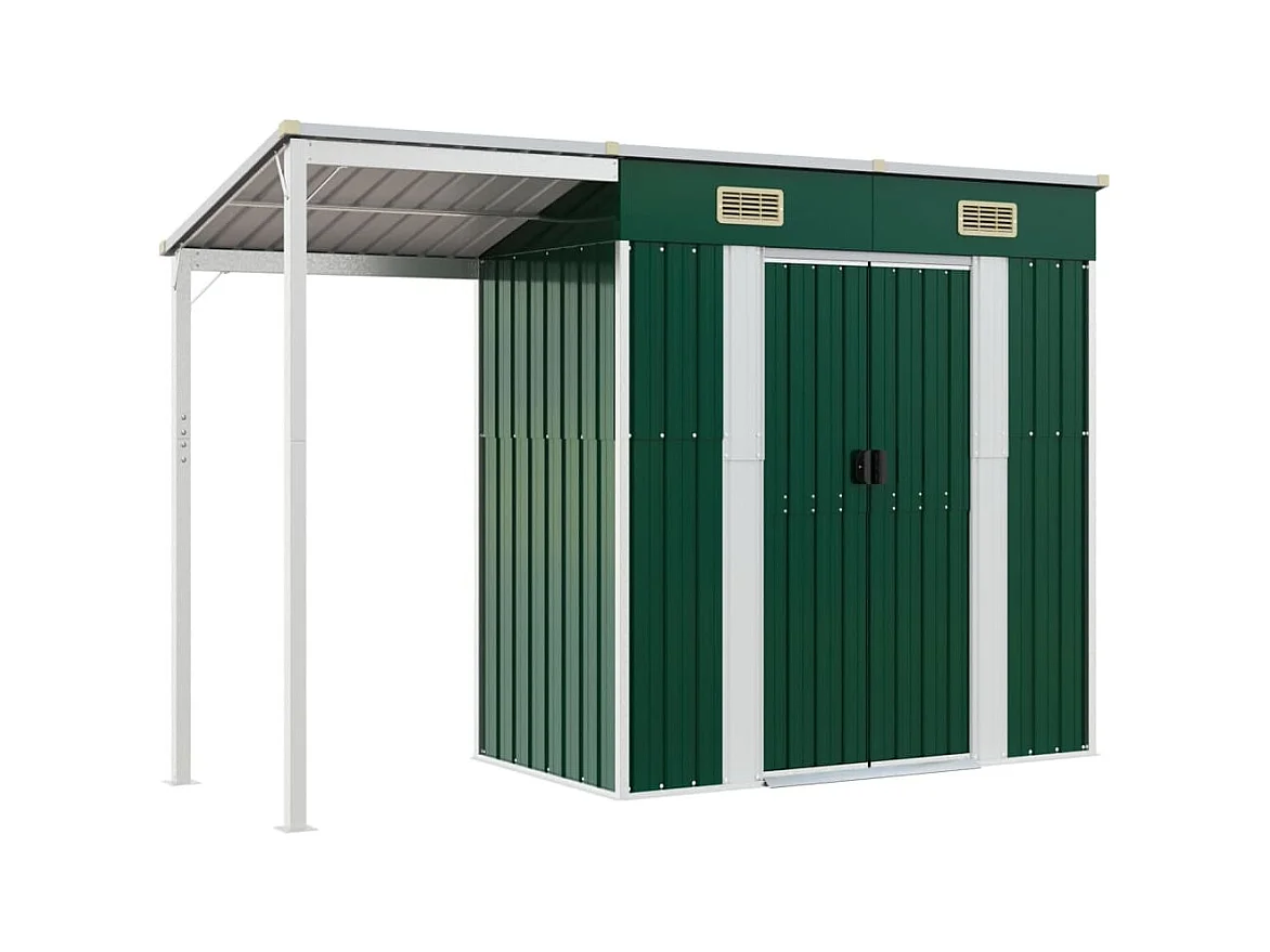 Klavs  Abri de jardin avec toit prolongé vert 277x107x181 cm acier