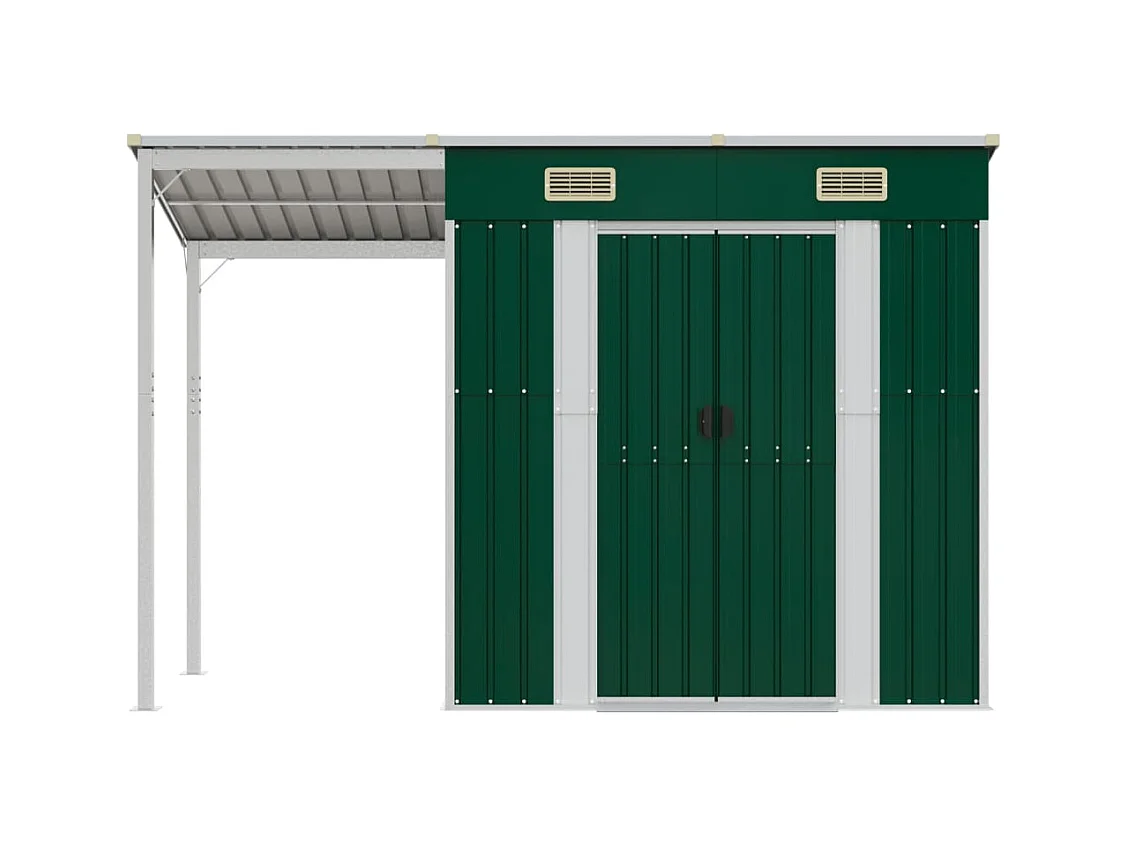Klavs  Abri de jardin avec toit prolongé vert 277x107x181 cm acier