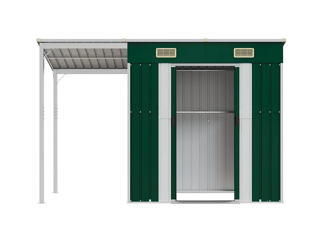 Klavs  Abri de jardin avec toit prolongé vert 277x107x181 cm acier
