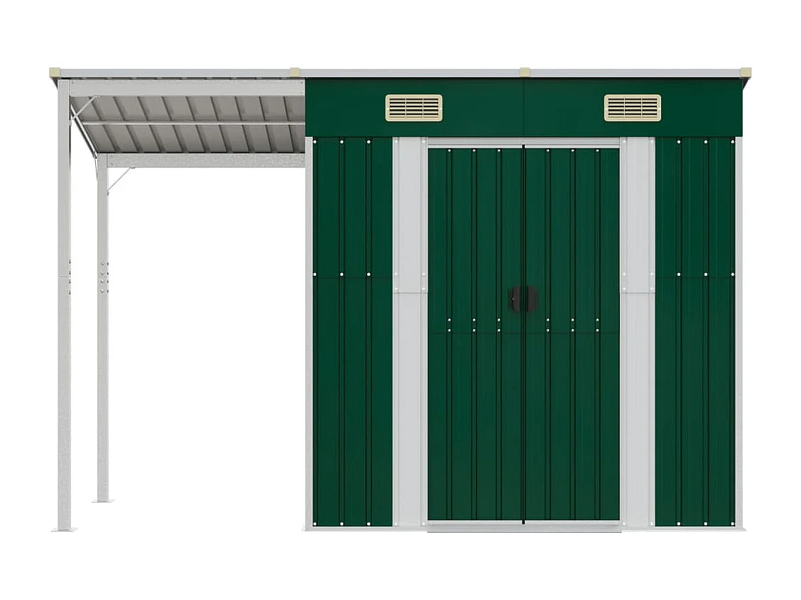 Klavs  Abri de jardin avec toit prolongé vert 277x107x181 cm acier