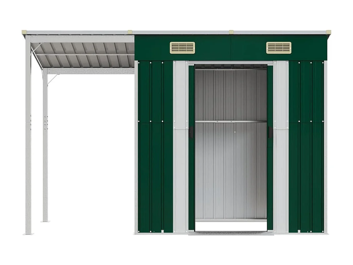 Klavs  Abri de jardin avec toit prolongé vert 277x107x181 cm acier