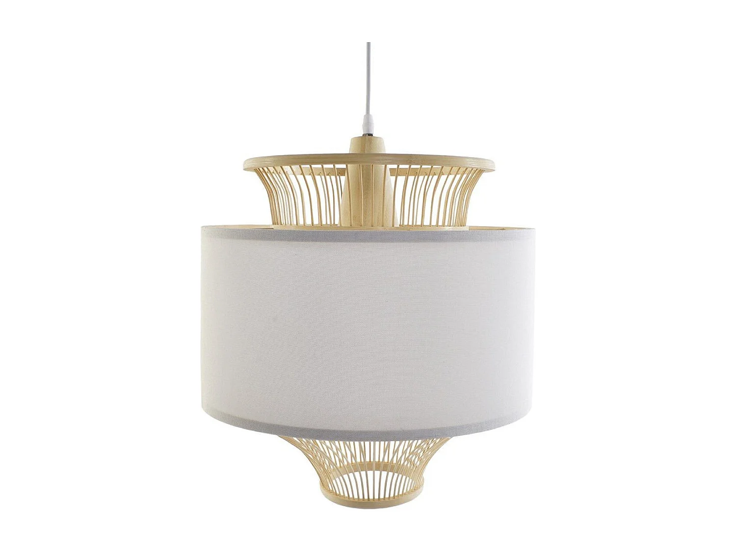 Lámpara de techo de 52x40x40 cm de bambú natural pantalla cilíndrica beige y blanco Kacey