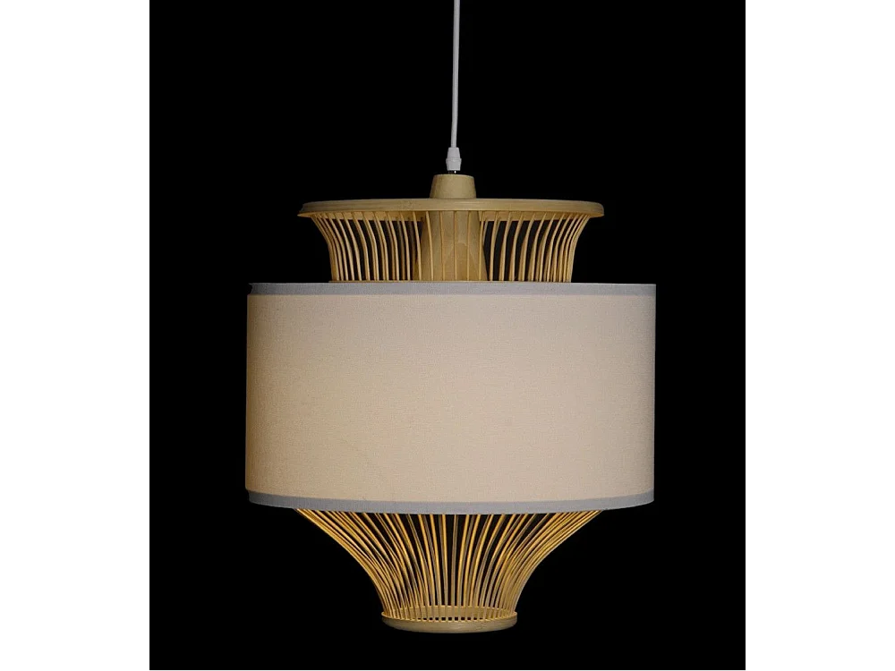 Lámpara de techo de 52x40x40 cm de bambú natural pantalla cilíndrica beige y blanco Kacey
