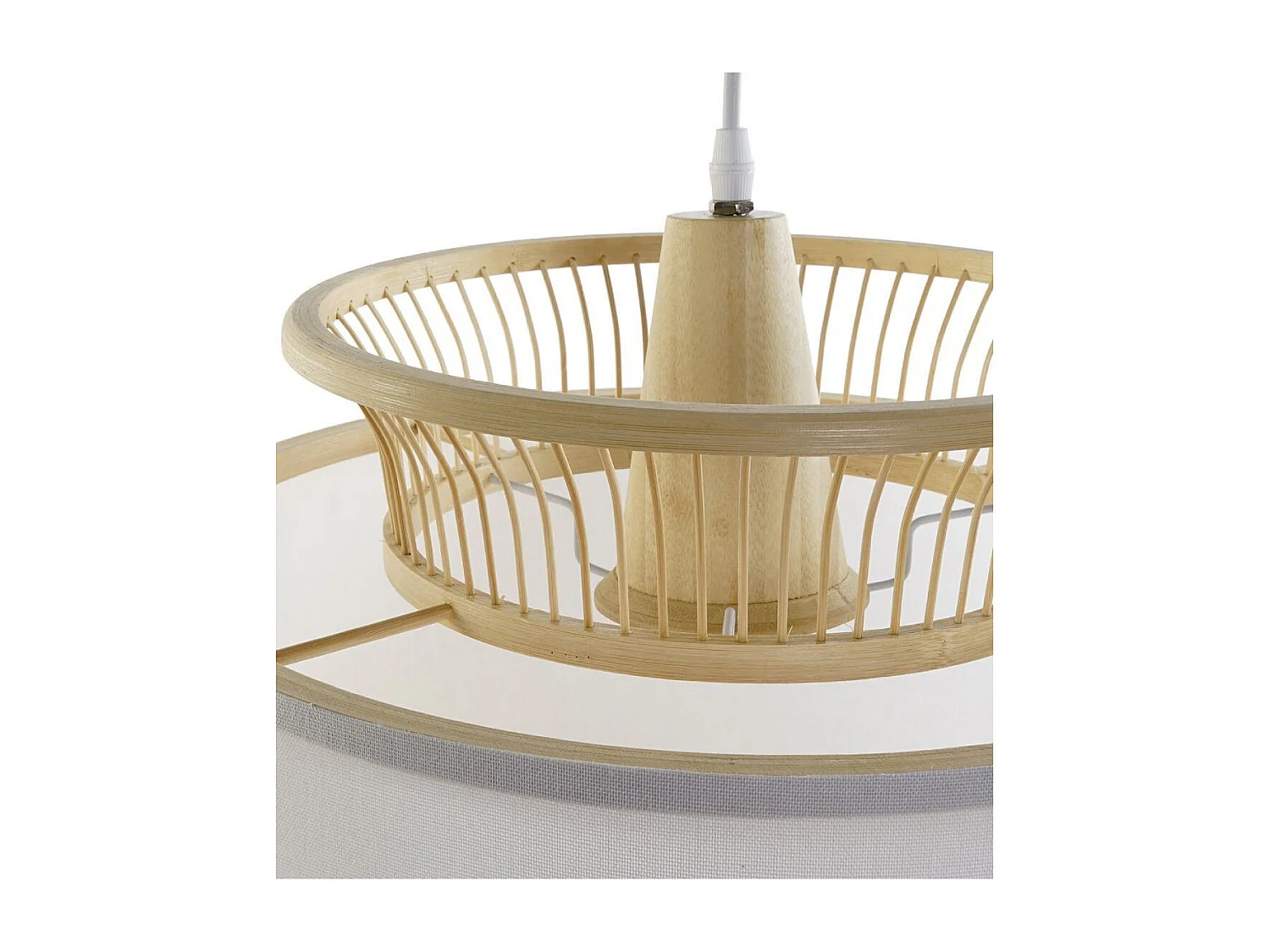 Lámpara de techo de 52x40x40 cm de bambú natural pantalla cilíndrica beige y blanco Kacey