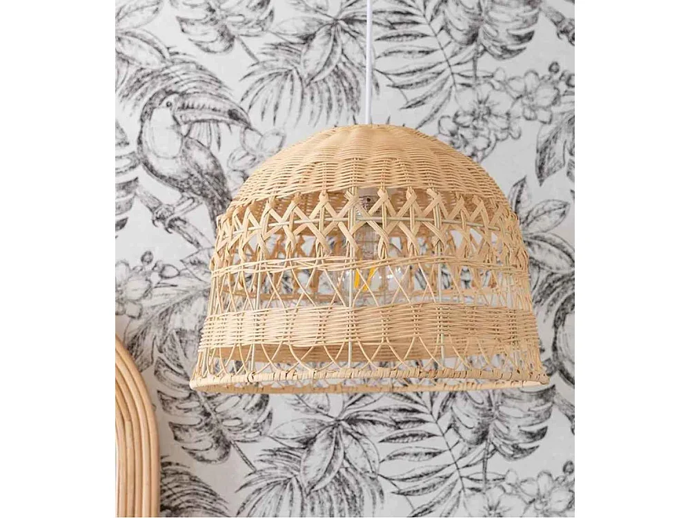 Lámpara de techo de 90x36x36 cm en ratán natural de forma acampanada color beige Bianca