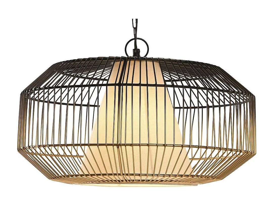 Lámpara de techo de 23x42x42 cm de hierro en forma de jaula en color dorado y negro Idara