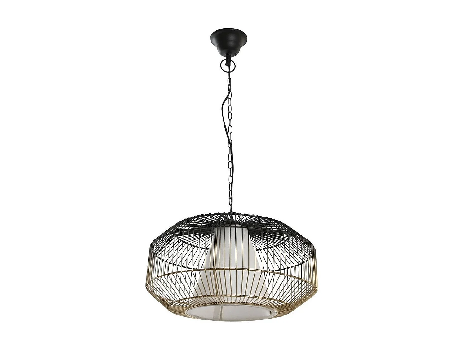 Lámpara de techo de 23x42x42 cm de hierro en forma de jaula en color dorado y negro Idara