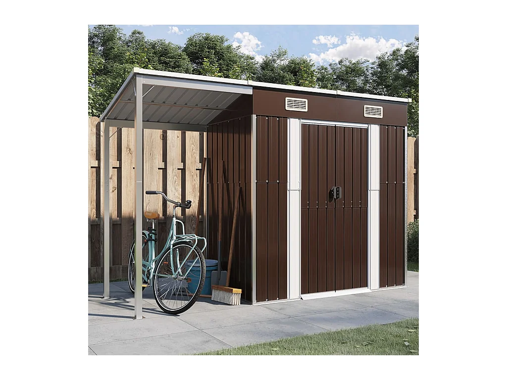 Klavs  Abri de jardin avec toit prolongé marron 277x107x181 cm acier