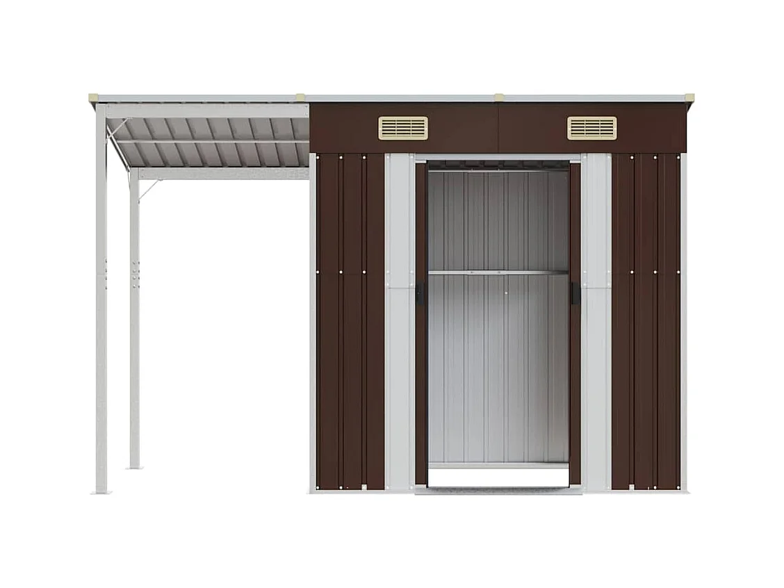 Klavs  Abri de jardin avec toit prolongé marron 277x107x181 cm acier