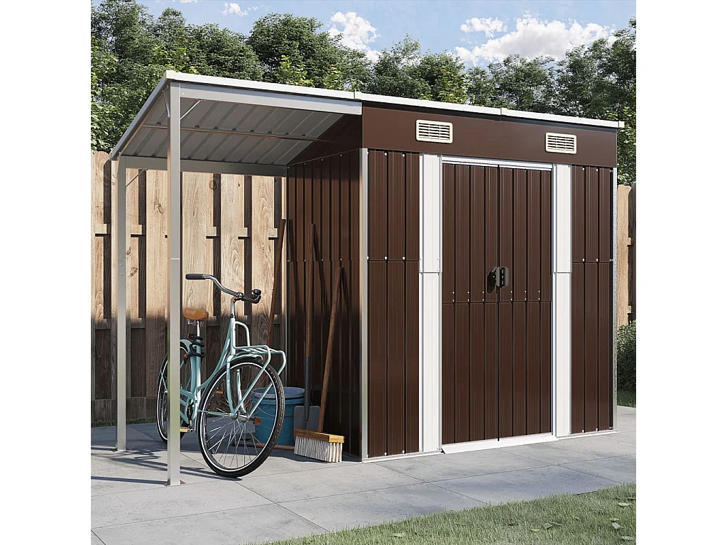 Klavs  Abri de jardin avec toit prolongé marron 277x107x181 cm acier