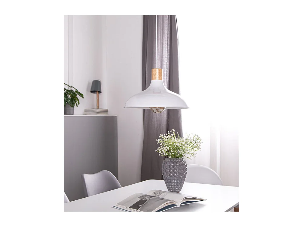 Lámpara de techo de 21x35,5x35,5 cm de metal con madera de pino en color blanco Enola