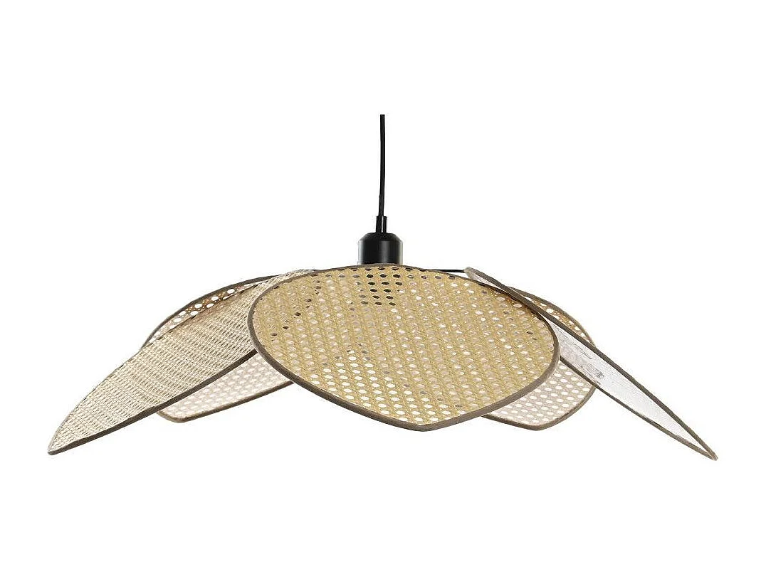 Lámpara de techo de 23x64x64 cm de ratán calado en forma de pétalos en color beige Daila