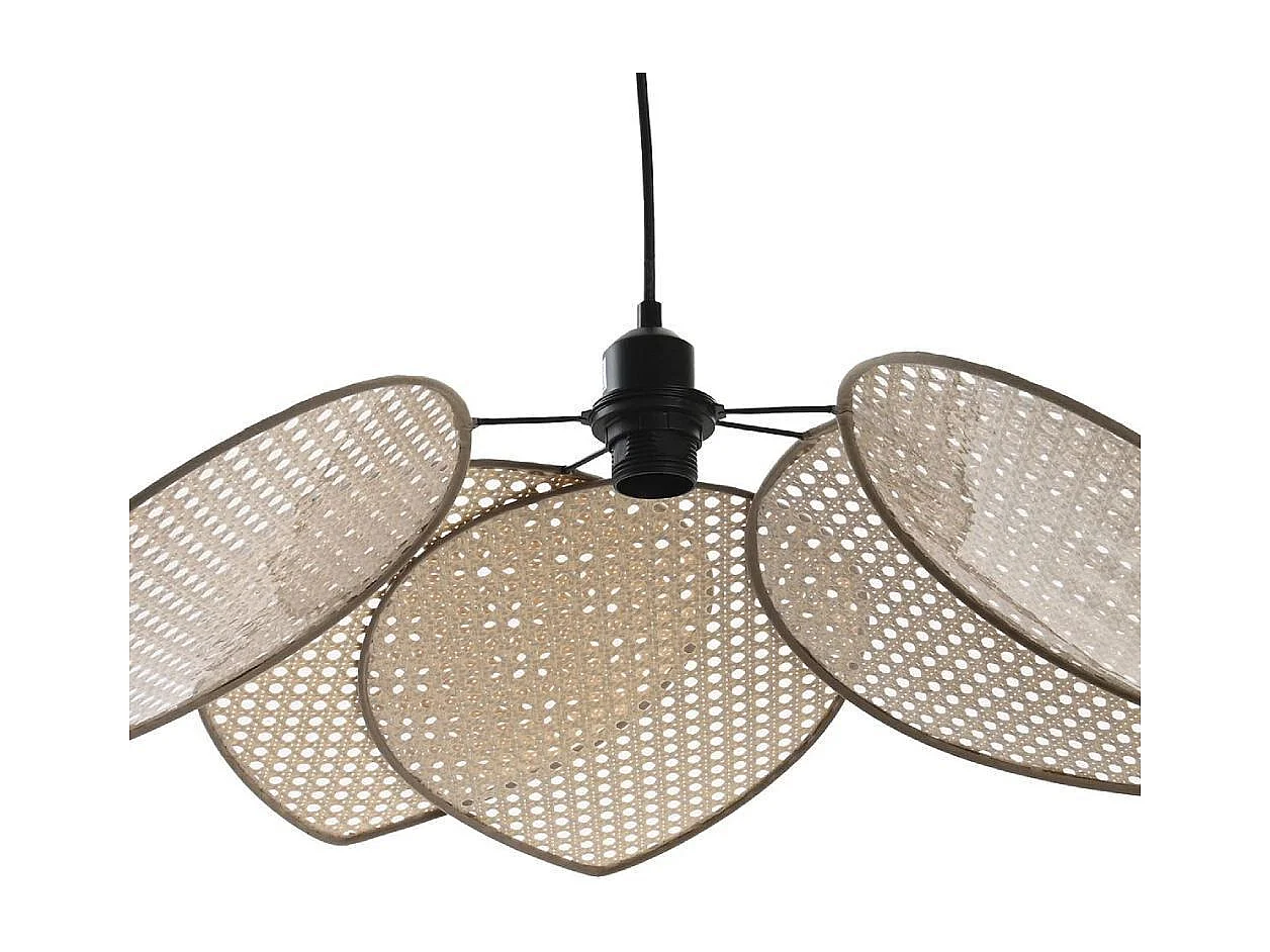 Lámpara de techo de 23x64x64 cm de ratán calado en forma de pétalos en color beige Daila