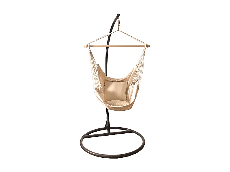 Balancelle 125x98cm en Bois Toile Tissu Beige - USHUAIA