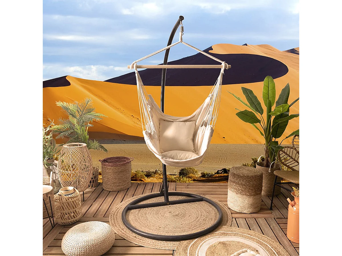 Balancelle 125x98cm en Bois Toile Tissu Beige - USHUAIA