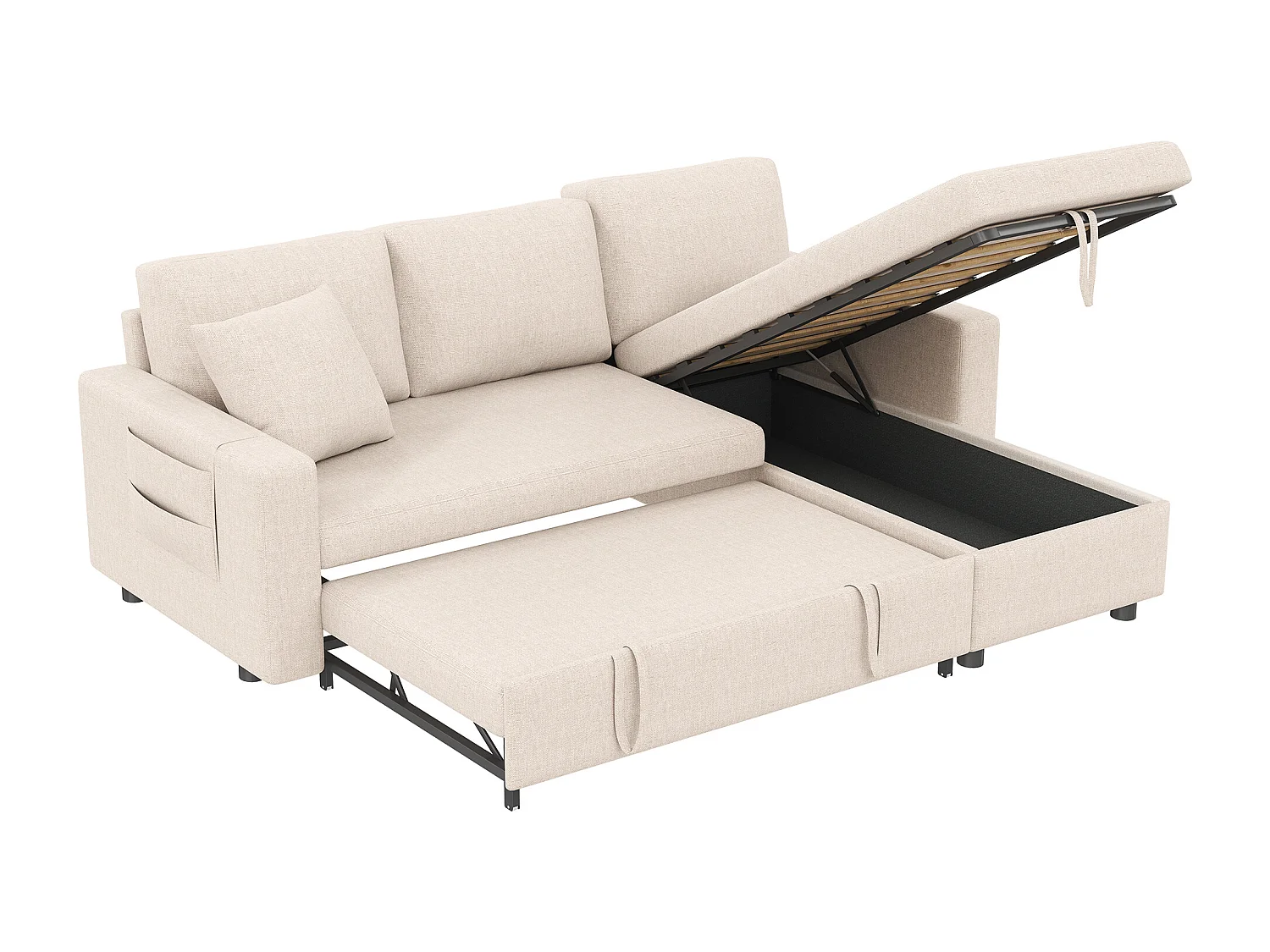 Canapé en L 219.5x142.5x83cm - avec rangement - avec fonction veille - interchangeable gauche et droite - beige