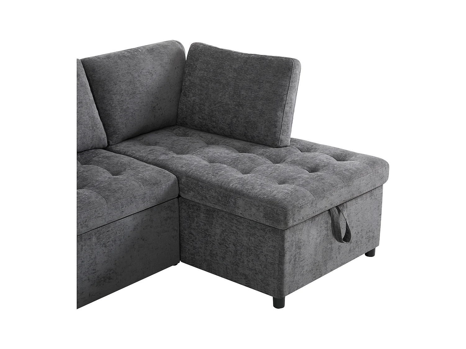 L-vormige bank met uitschuifbaar bed - met opbergruimte - USB-opladen - 2 kussens - Grijs