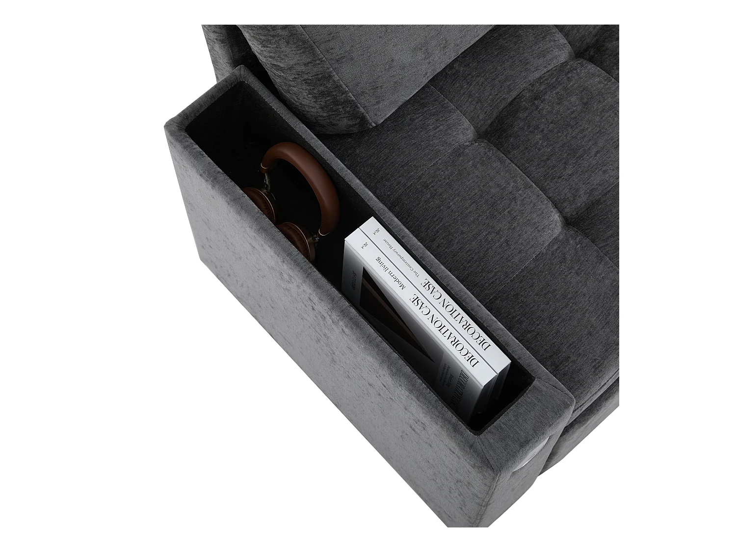 L-vormige bank met uitschuifbaar bed - met opbergruimte - USB-opladen - 2 kussens - Grijs