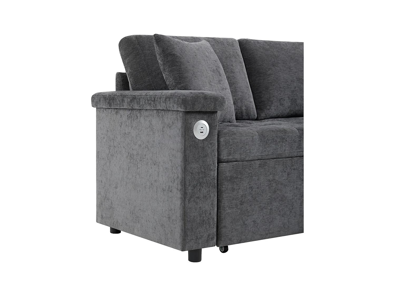 L-vormige bank met uitschuifbaar bed - met opbergruimte - USB-opladen - 2 kussens - Grijs