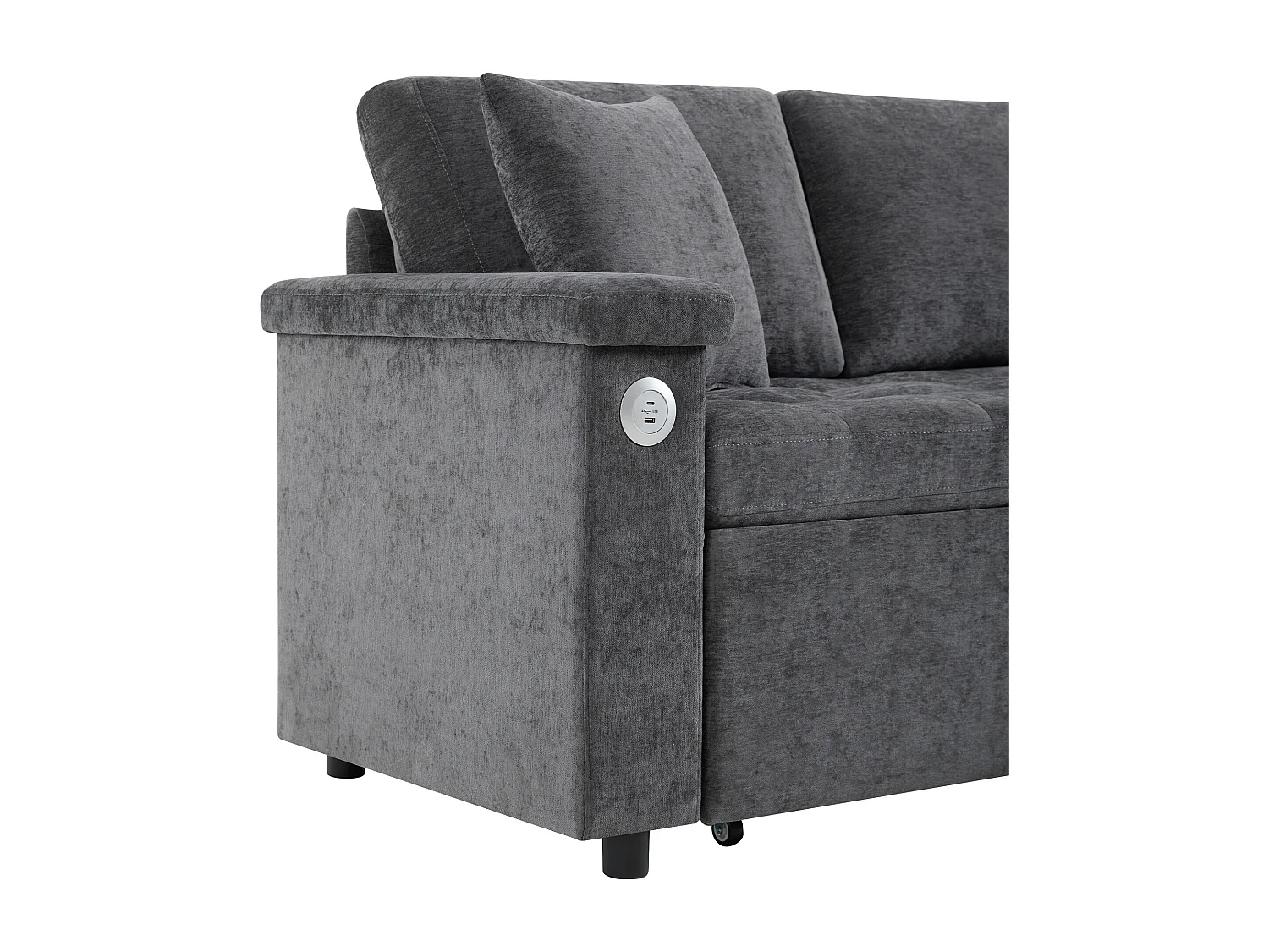 L-vormige bank met uitschuifbaar bed - met opbergruimte - USB-opladen - 2 kussens - Grijs